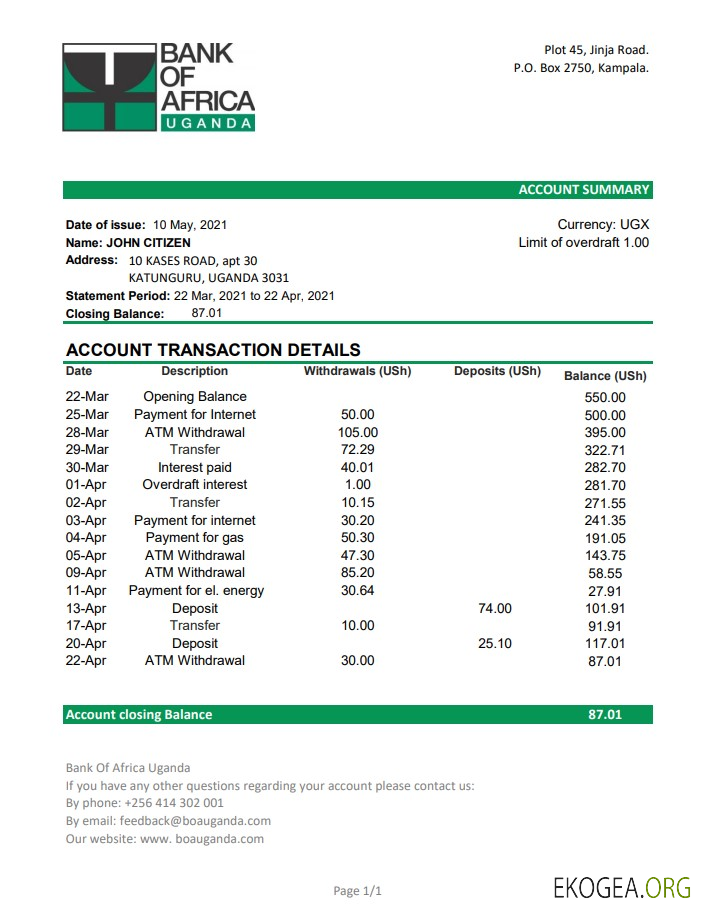 Banque ougandaise d'Afrique excel pdf
